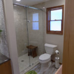 Bathroom renovation, sliding glass shower, frosted window