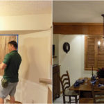 Dining room renovation, wood shutters, before and after