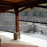 Stone patio - motion screen, retaining wall, waterfall
